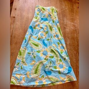 Adorable Lilly Pulitzer strapless aqua yellow paisley tie-back dress - size 8!